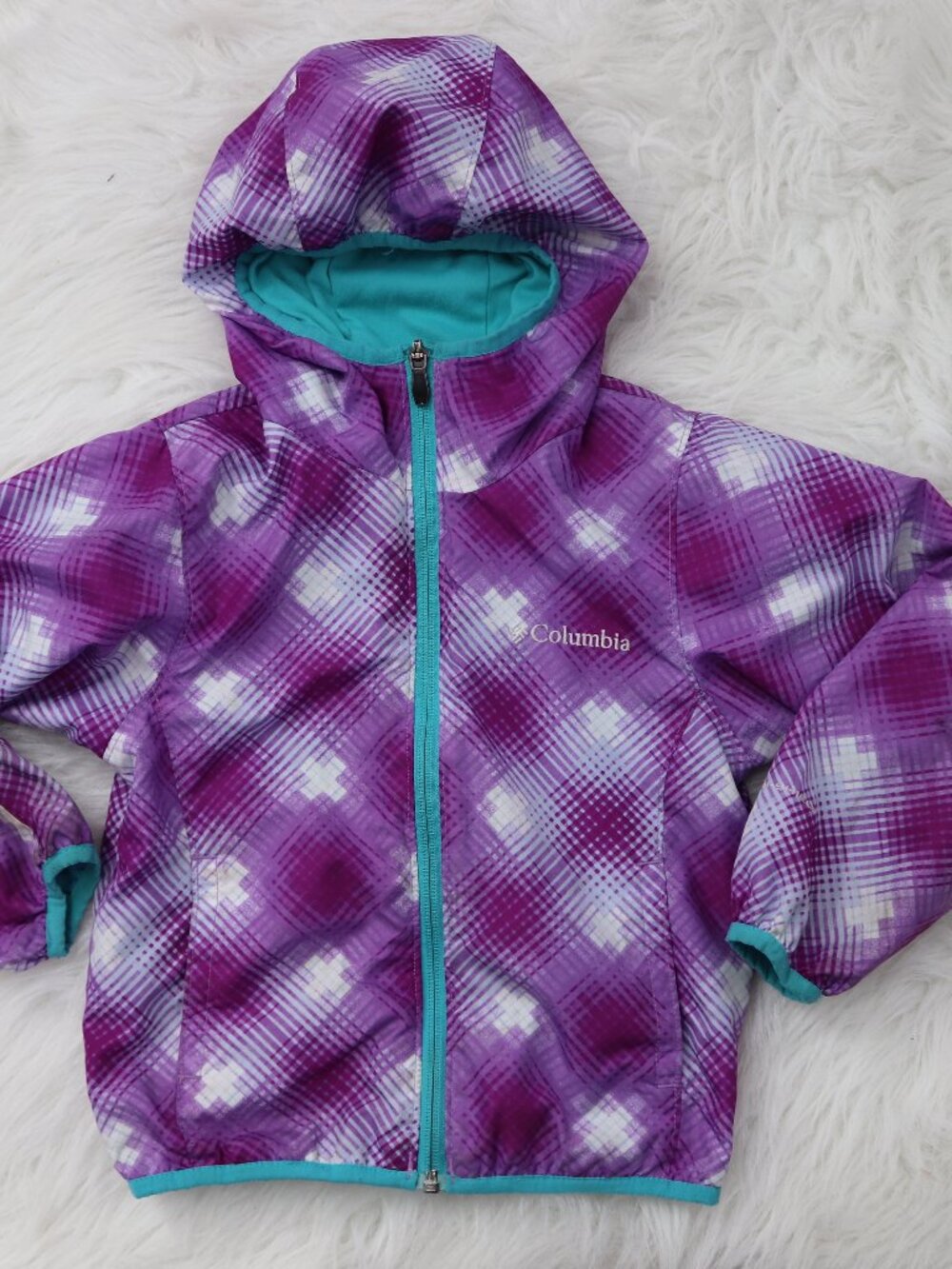 Columbia Girls Omni-Wick Hooded Jacket XXS Purple Plaid 5T
